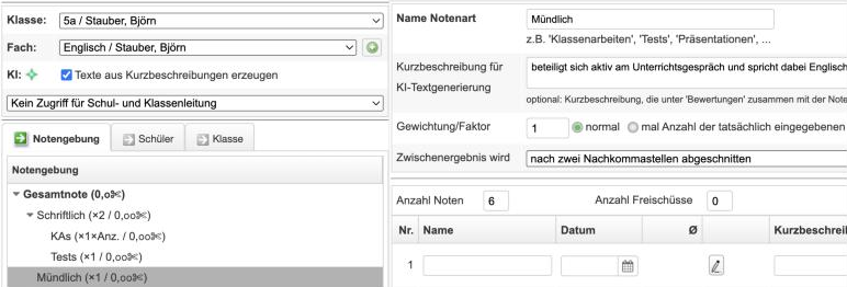 Kurzbeschreibung für die Notenart 'Mündlich'
